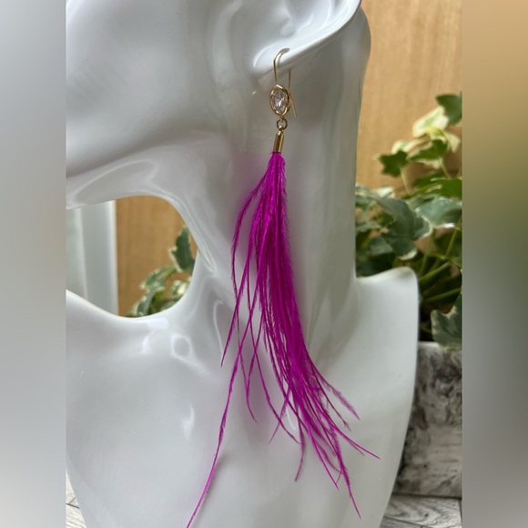 Long Dangle Pink Feather Hippie Chic Earrings - Fun Boho Chic Earrings - Picture 6 of 13